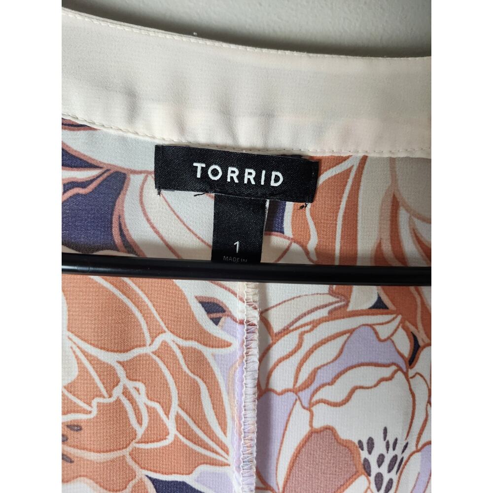 Torrid Duster Kimono Plus Size 1X Purple Floral High Low Open Front Chiffon - Picture 3 of 6
